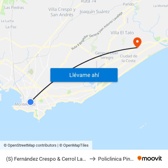 (S) Fernández Crespo & Cerrol Largo (Provisoria) to Policlinica Pinar Norte map