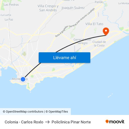 Colonia - Carlos Roxlo to Policlinica Pinar Norte map