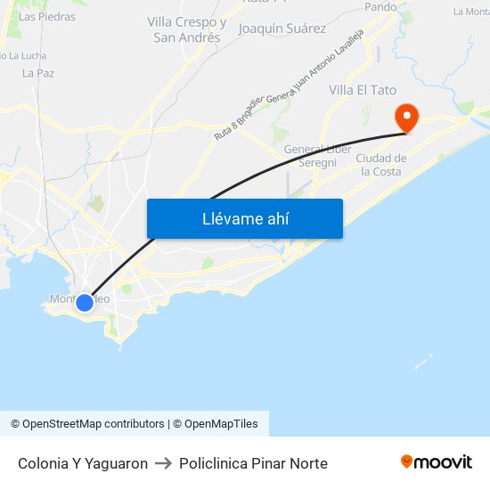 Colonia Y Yaguaron to Policlinica Pinar Norte map