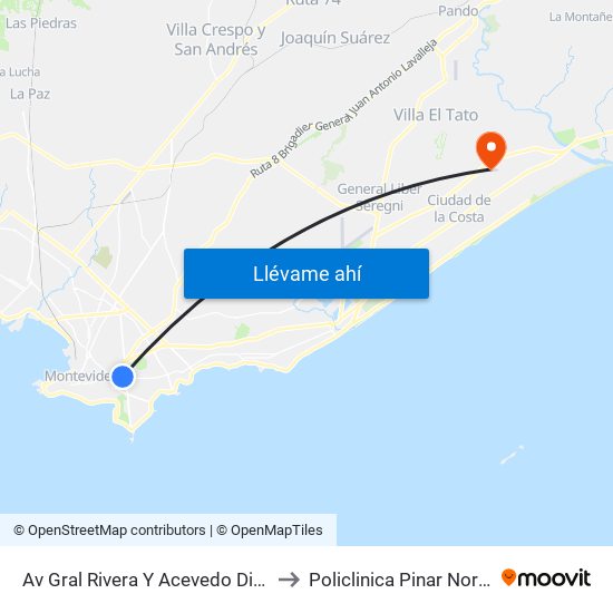 Av Gral Rivera Y Acevedo Diaz to Policlinica Pinar Norte map