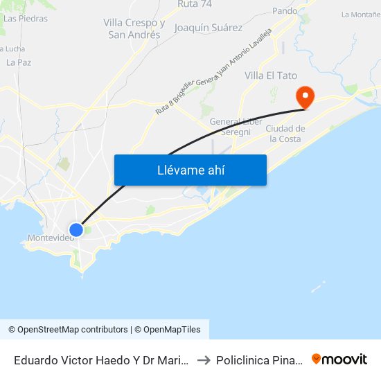 Eduardo Victor Haedo Y Dr Mario Cassinoni to Policlinica Pinar Norte map
