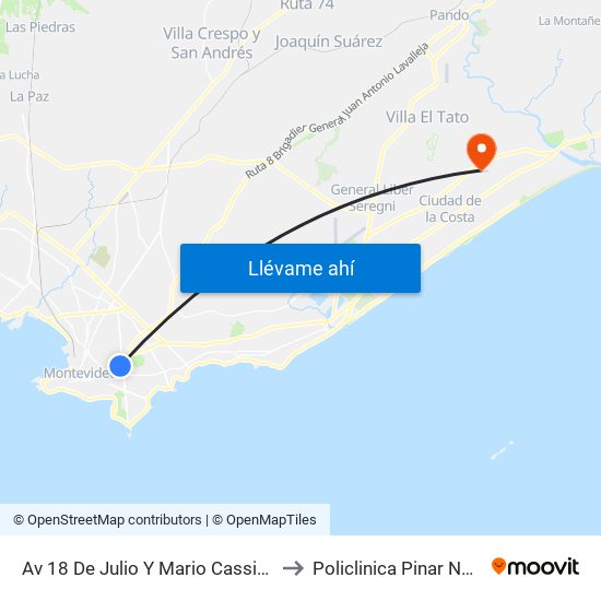 Av 18 De Julio Y Mario Cassinoni to Policlinica Pinar Norte map