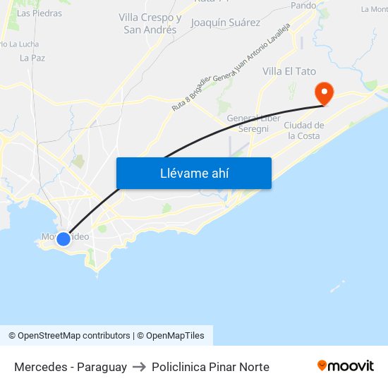 Mercedes - Paraguay to Policlinica Pinar Norte map