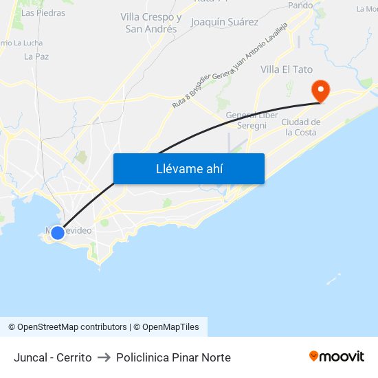 Juncal - Cerrito to Policlinica Pinar Norte map