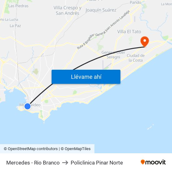Mercedes - Rio Branco to Policlinica Pinar Norte map