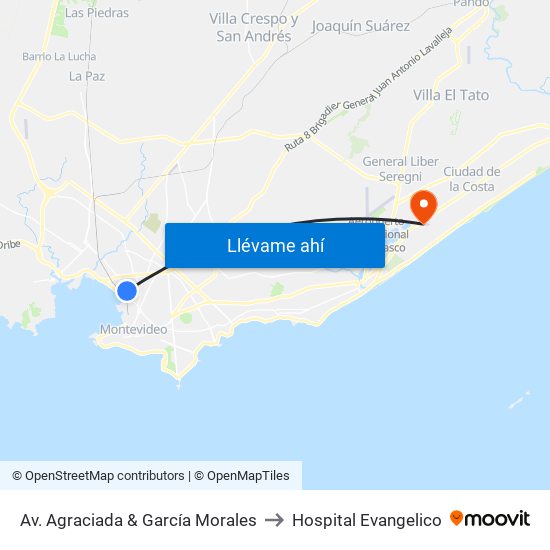 Av. Agraciada & García Morales to Hospital Evangelico map