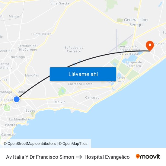 Av Italia Y Dr Francisco Simon to Hospital Evangelico map