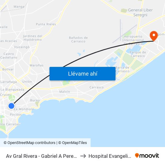 Av Gral Rivera - Gabriel A Pereira to Hospital Evangelico map