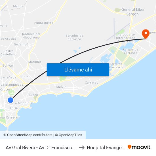 Av Gral Rivera - Av Dr Francisco Soca to Hospital Evangelico map