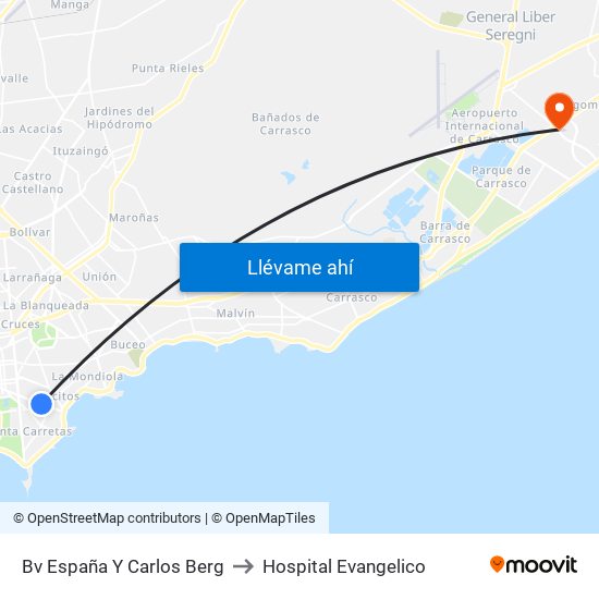 Bv España Y Carlos Berg to Hospital Evangelico map