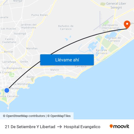 21 De Setiembre Y Libertad to Hospital Evangelico map