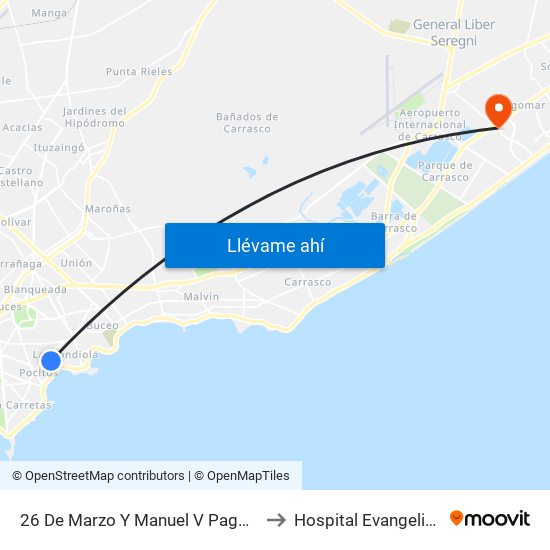 26 De Marzo Y Manuel V Pagola to Hospital Evangelico map