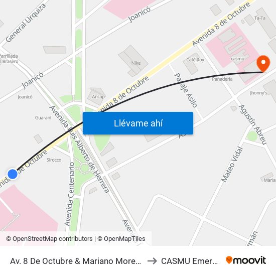 Av. 8 De Octubre & Mariano Moreno (H. Militar) to CASMU Emergencias map