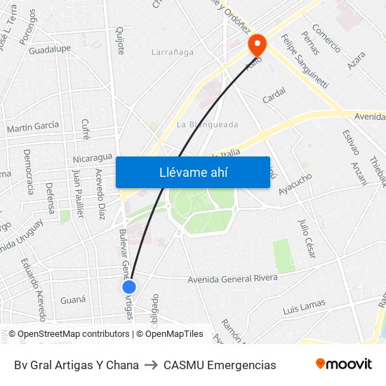 Bv Gral Artigas Y Chana to CASMU Emergencias map