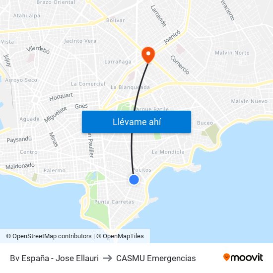 Bv España - Jose Ellauri to CASMU Emergencias map