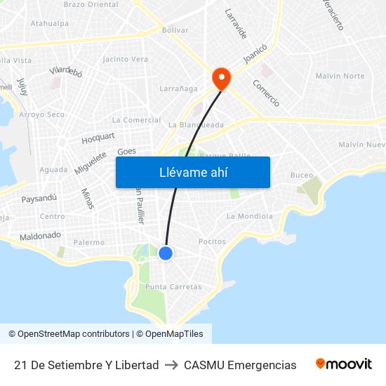 21 De Setiembre Y Libertad to CASMU Emergencias map