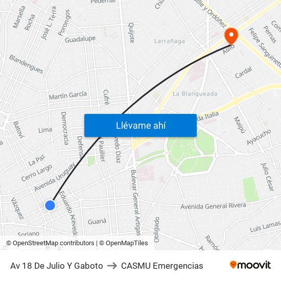 Av 18 De Julio Y Gaboto to CASMU Emergencias map