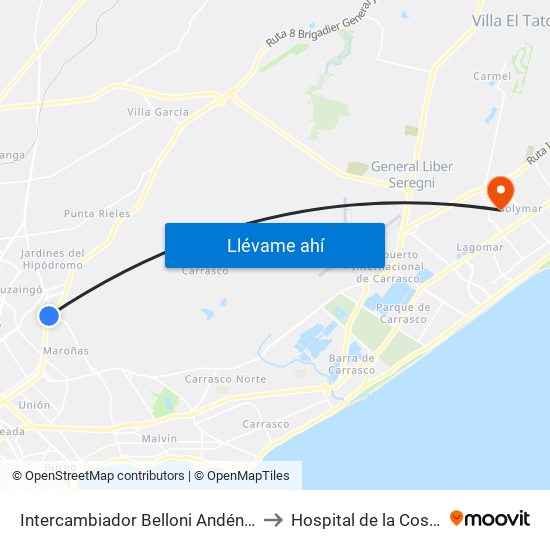 Intercambiador Belloni Andén 4 to Hospital de la Costa map