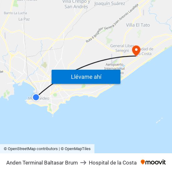 Terminal Baltasar Brum (Río Branco) to Hospital de la Costa map