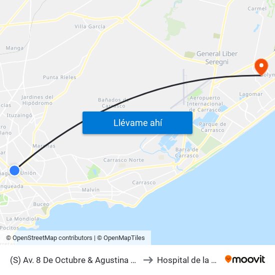 (S) Av. 8 De Octubre & Agustina Contucci to Hospital de la Costa map