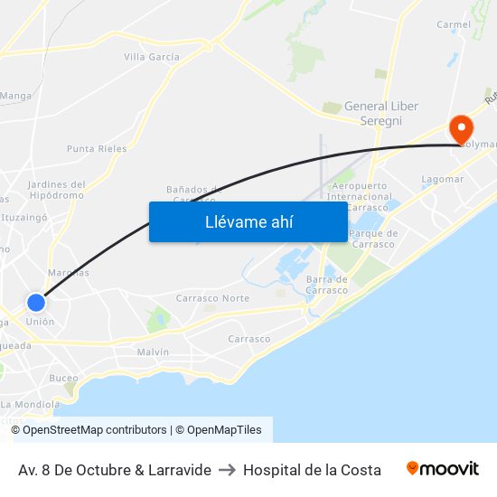 Av. 8 De Octubre & Larravide to Hospital de la Costa map