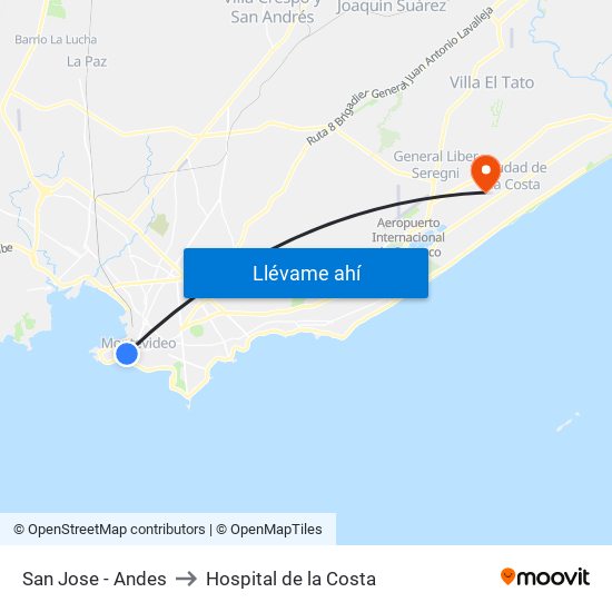 San Jose - Andes to Hospital de la Costa map
