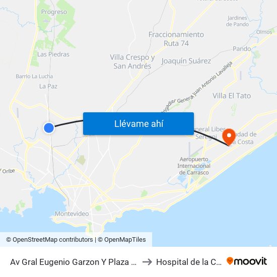 Av Gral Eugenio Garzon Y Plaza Vidiella to Hospital de la Costa map