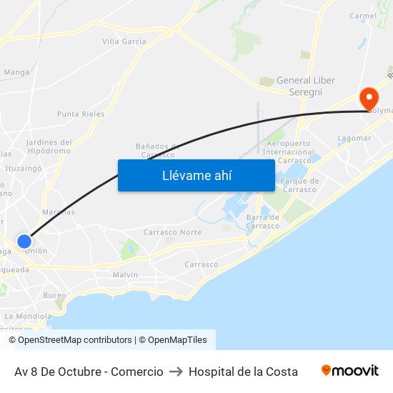 Av 8 De Octubre - Comercio to Hospital de la Costa map