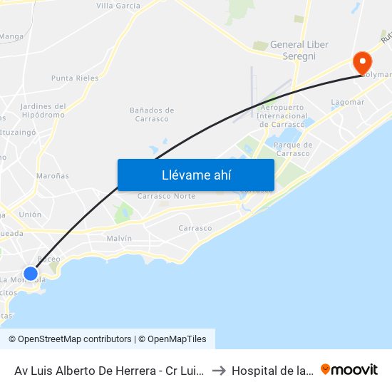 Av Luis Alberto De Herrera - Cr Luis E Lecueder to Hospital de la Costa map