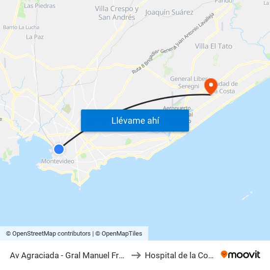 Av Agraciada - Gral Manuel Freire to Hospital de la Costa map
