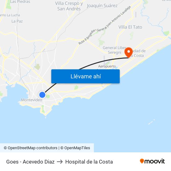 Goes - Acevedo Diaz to Hospital de la Costa map