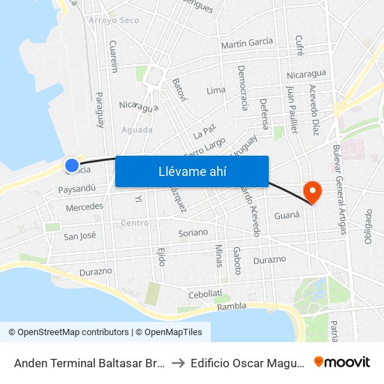 Anden Terminal Baltasar Brum to Edificio Oscar Magurno map