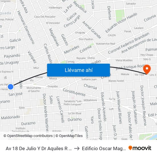 Av 18 De Julio Y Dr Aquiles R Lanza to Edificio Oscar Magurno map