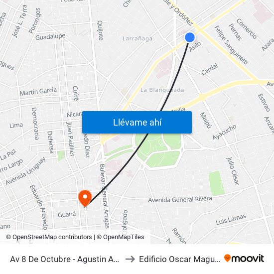 Av 8 De Octubre - Agustin Abreu to Edificio Oscar Magurno map