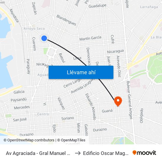 Av Agraciada - Gral Manuel Freire to Edificio Oscar Magurno map