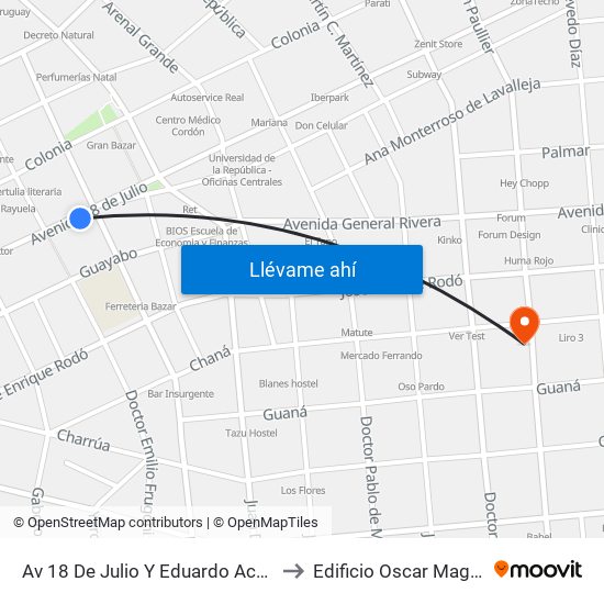 Av 18 De Julio Y Eduardo Acevedo to Edificio Oscar Magurno map