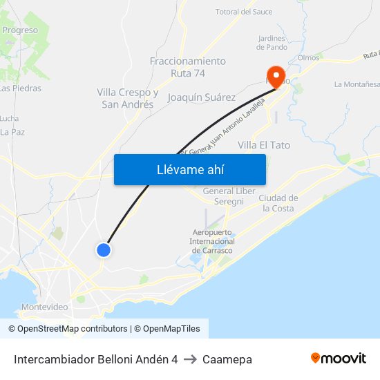 Intercambiador Belloni Andén 4 to Caamepa map