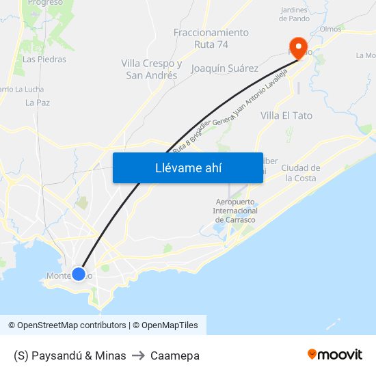(S) Paysandú & Minas to Caamepa map