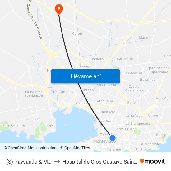 (S) Paysandú & Minas to Hospital de Ojos Gustavo Saint Bois map