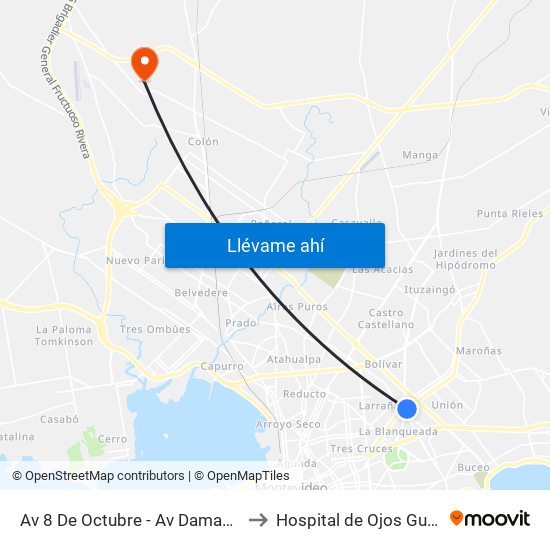 Av 8 De Octubre - Av Damaso Antonio Larrañaga to Hospital de Ojos Gustavo Saint Bois map