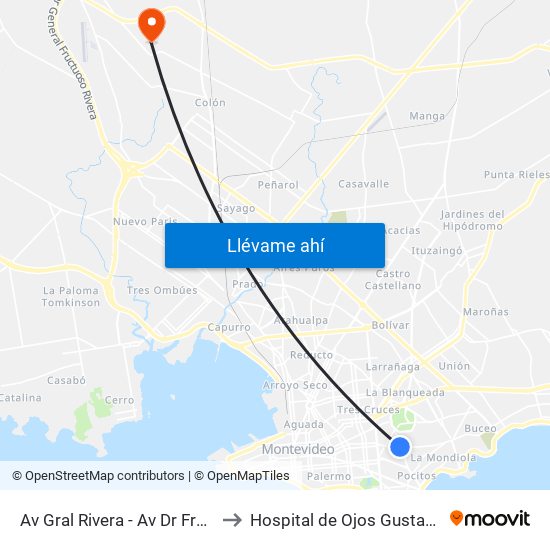Av Gral Rivera - Av Dr Francisco Soca to Hospital de Ojos Gustavo Saint Bois map