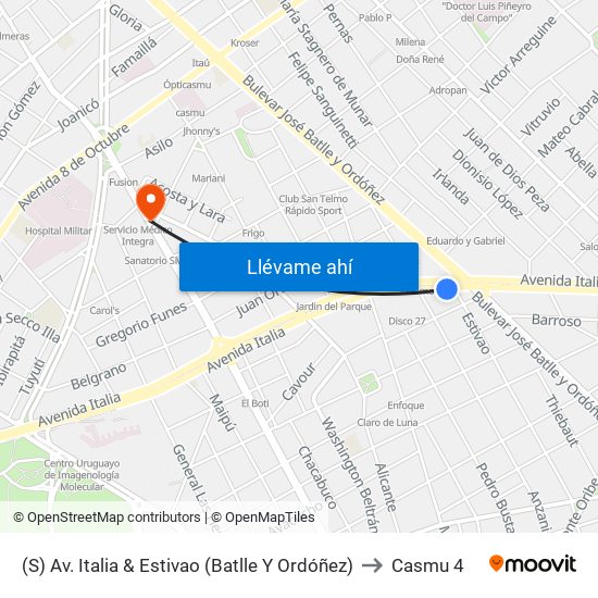 (S) Av. Italia & Estivao (Batlle Y Ordóñez) to Casmu 4 map