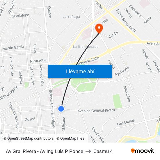 Av Gral Rivera - Av Ing Luis P Ponce to Casmu 4 map