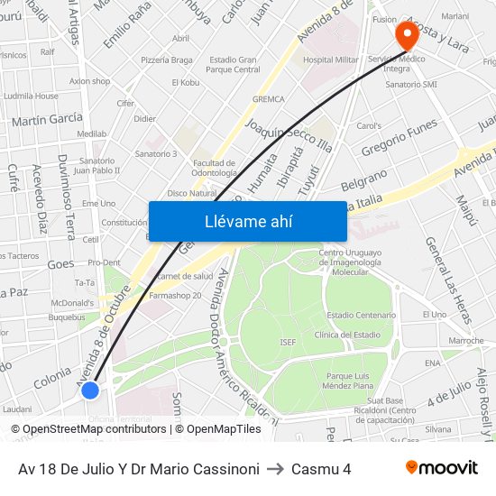 Av 18 De Julio Y Dr Mario Cassinoni to Casmu 4 map