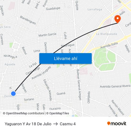 Yaguaron Y Av 18 De Julio to Casmu 4 map