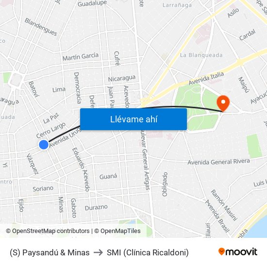 (S) Paysandú & Minas to SMI (Clínica Ricaldoni) map