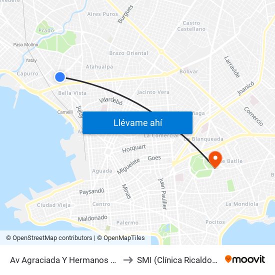 Av Agraciada Y Hermanos Gil to SMI (Clínica Ricaldoni) map