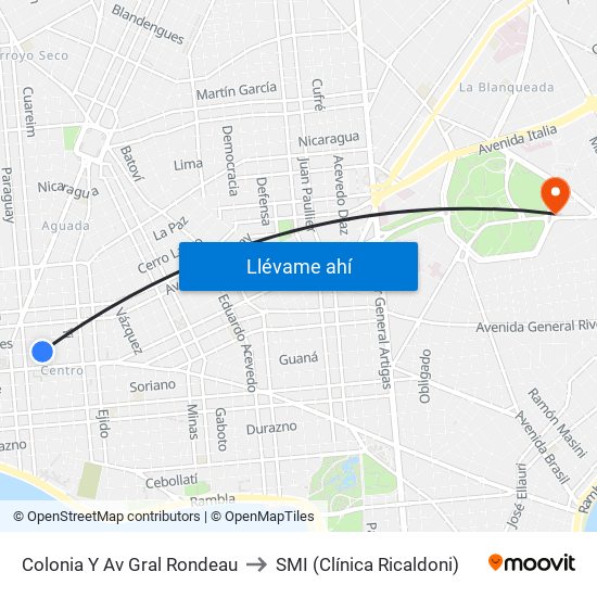 Colonia Y Av Gral Rondeau to SMI (Clínica Ricaldoni) map