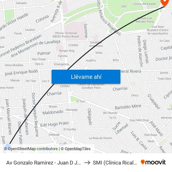 Av Gonzalo Ramirez - Juan D Jackson to SMI (Clínica Ricaldoni) map