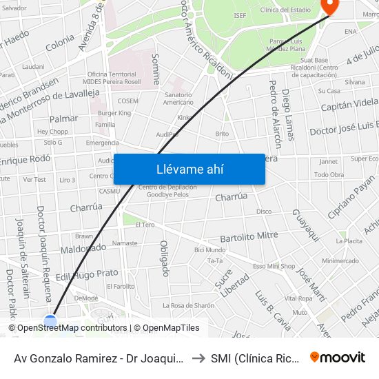 Av Gonzalo Ramirez - Dr Joaquin Requena to SMI (Clínica Ricaldoni) map